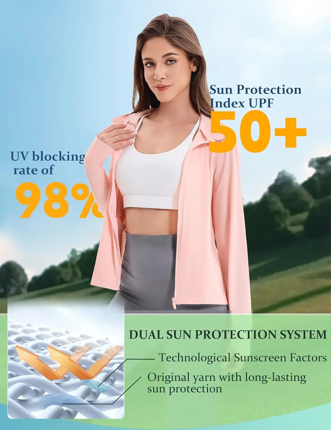 Women's UPF 50  UV Sun Protection Hoodie Breathable Cool Jackets Athletic Long Sleeve Shirts For Outdoor Hiking