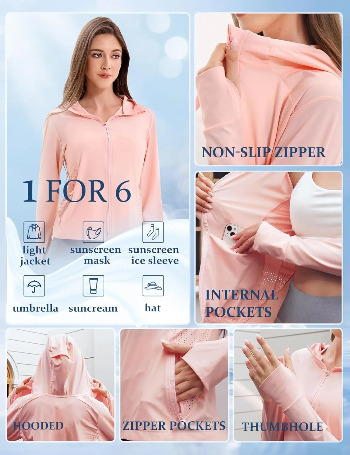 Women's UPF 50  UV Sun Protection Hoodie Breathable Cool Jackets Athletic Long Sleeve Shirts For Outdoor Hiking