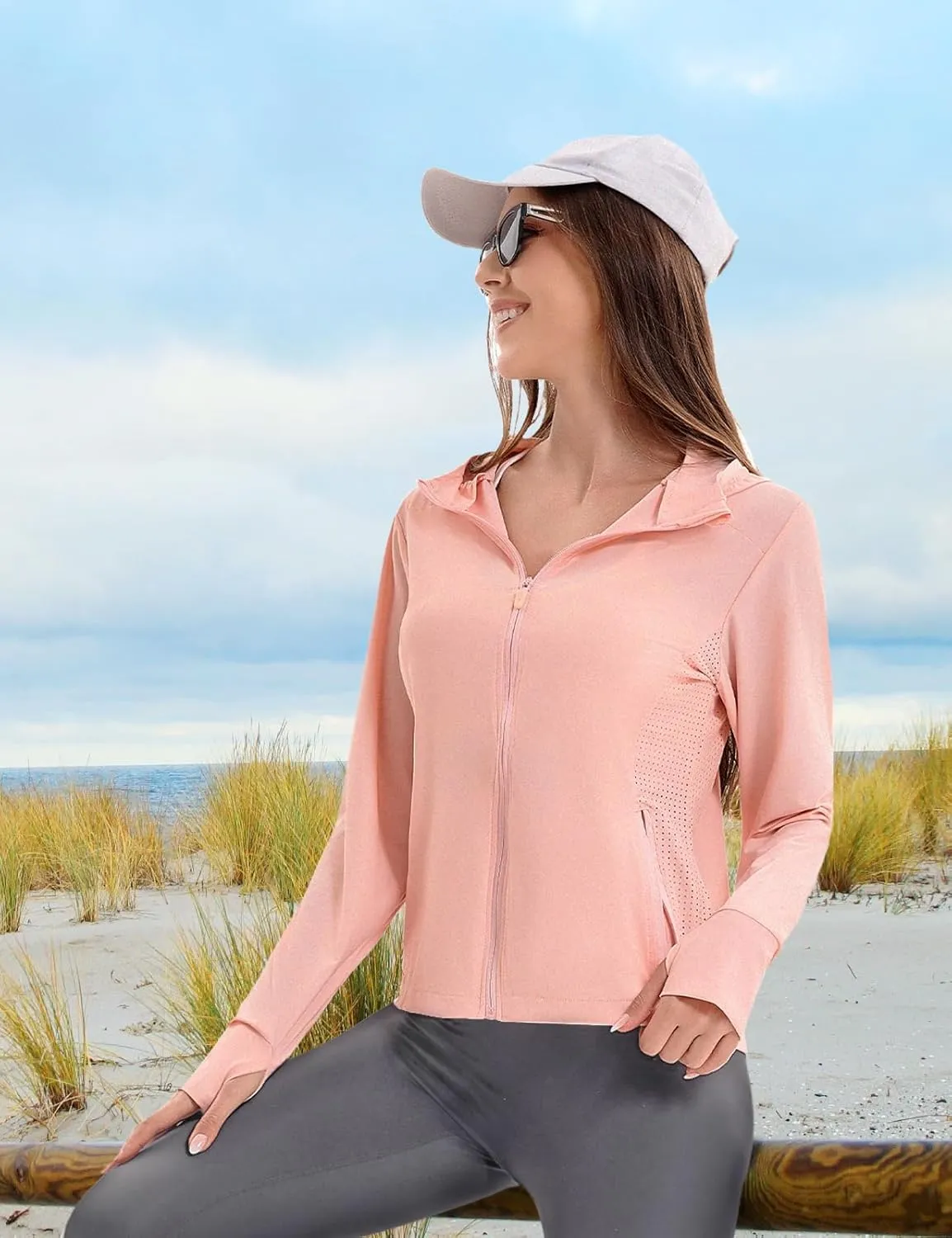 Women's UPF 50  UV Sun Protection Hoodie Breathable Cool Jackets Athletic Long Sleeve Shirts For Outdoor Hiking