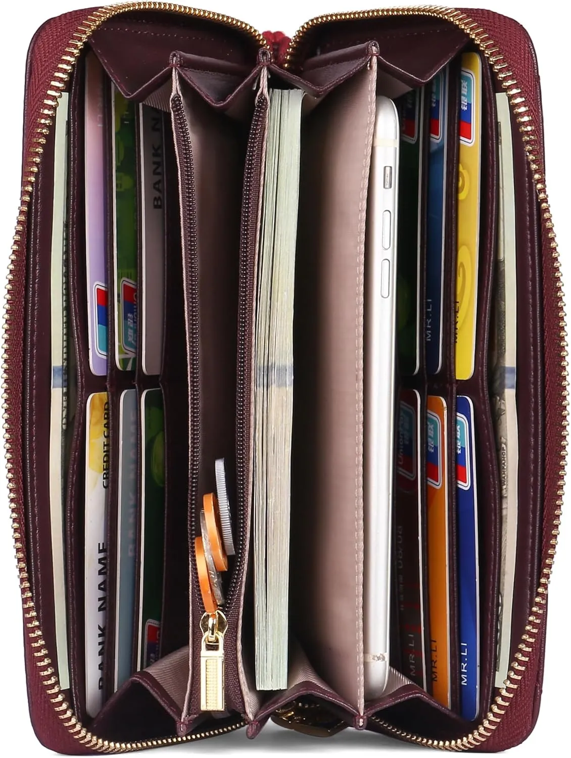Women's Wallets Large Capacity RFID Blocking Multi Card Case Leather Clutch Wallet Mini Purse Ladies Credit Card Phone Holder Wristlet Wallet