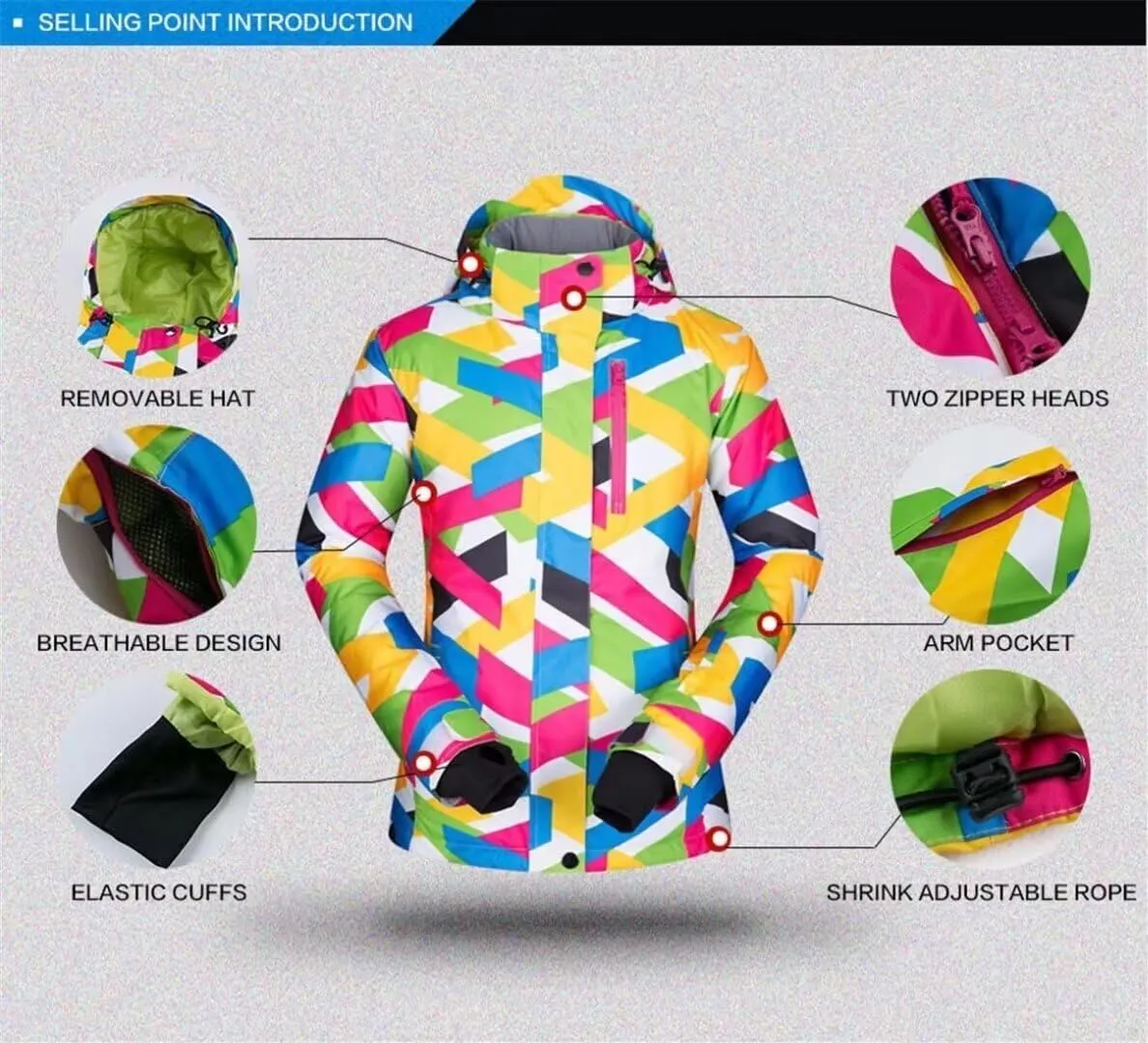 Women's Waterproof Ski Jacket Snowboard Mountain Coat Windproof Winter Warm Snow Rain Coat