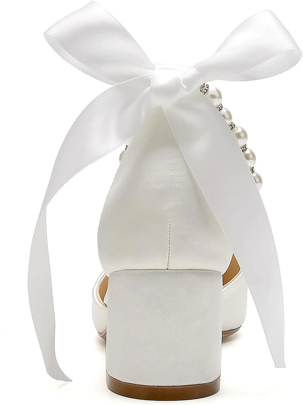 Women's White Wedding Shoes Block Heel Pearls Pointed Toe Chunky Bridal Pumps Prom Evening Shoes Sandals
