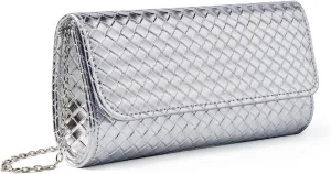 Women's Woven Evening Bag Casual Leather Shoulder Handbag Fashion Crossbody Clutch Purse