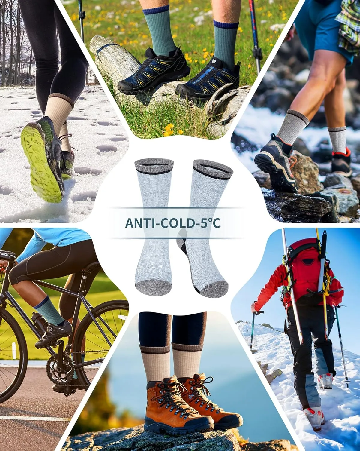 Wool Hiking Socks for Men - Women Lightweight Crew Merino Wool Socks with Cushion for Camping Hunting Work,4 pack