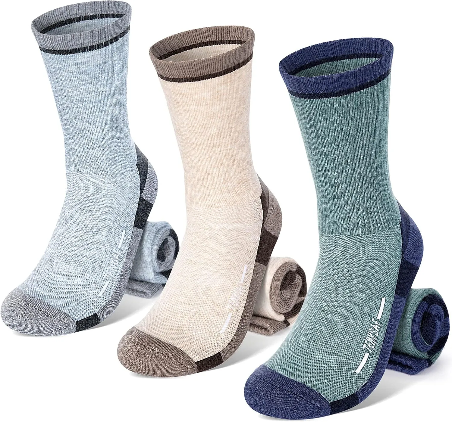 Wool Hiking Socks for Men - Women Lightweight Crew Merino Wool Socks with Cushion for Camping Hunting Work,4 pack