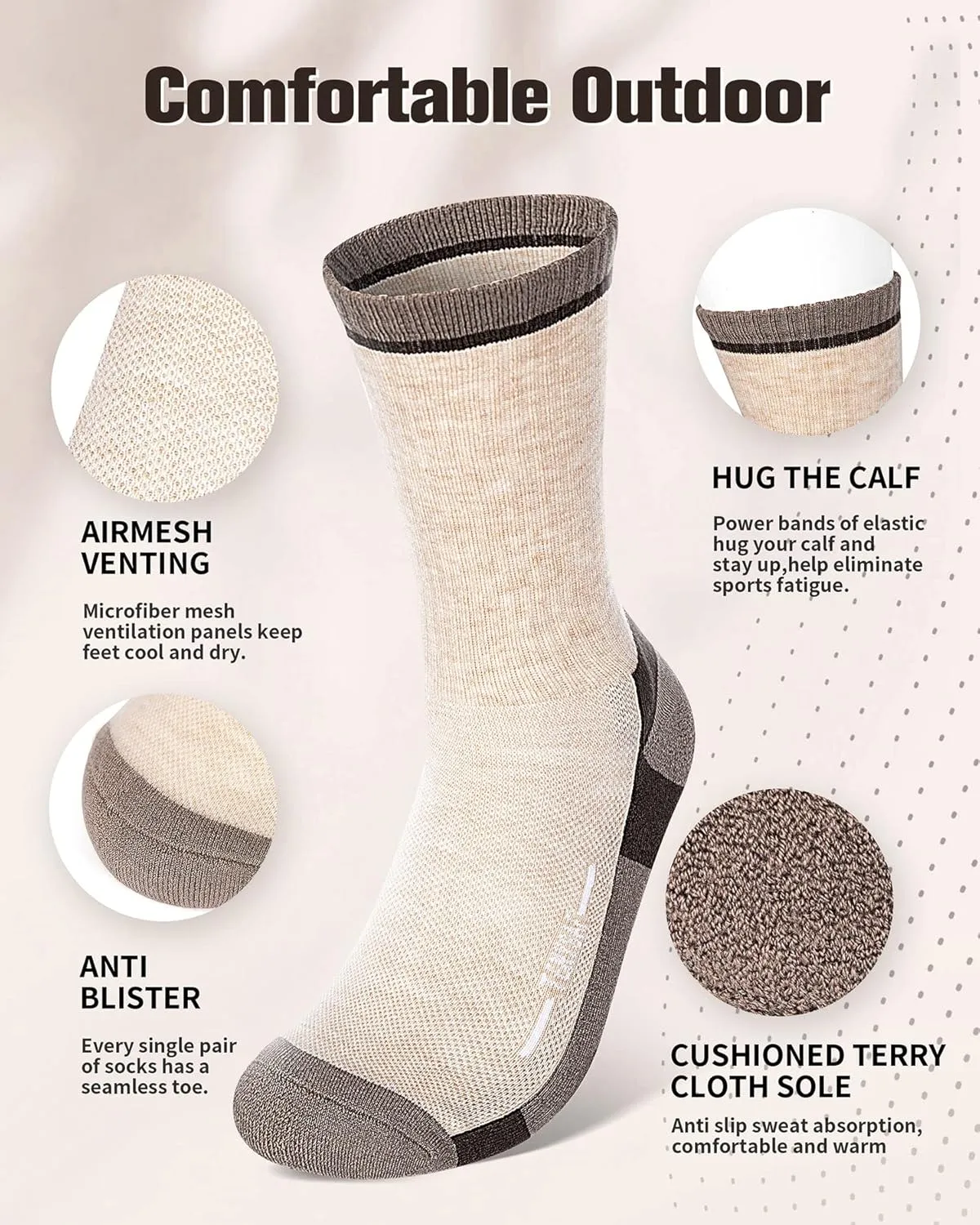 Wool Hiking Socks for Men - Women Lightweight Crew Merino Wool Socks with Cushion for Camping Hunting Work,4 pack