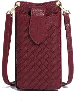 Woven Leather Crossbody Phone Bag for Women – PU Small Travel Purse with Magnetic Snap & Adjustable Strap