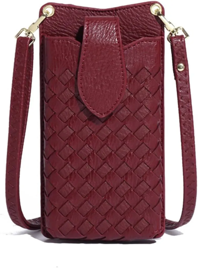 Woven Leather Crossbody Phone Bag for Women – PU Small Travel Purse with Magnetic Snap & Adjustable Strap