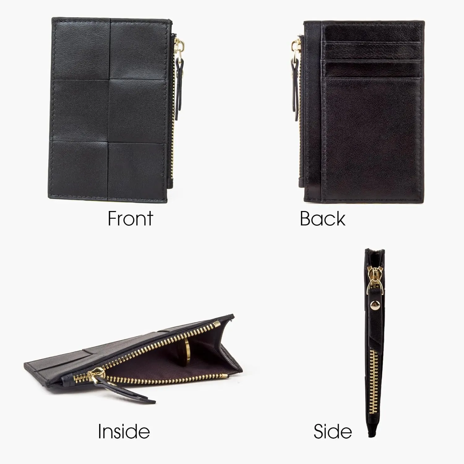 Woven Sheepskin leather Multi-Card Coin Purse, Chic Fashionable Card Holder and Small Card Wallet Woman (Black)