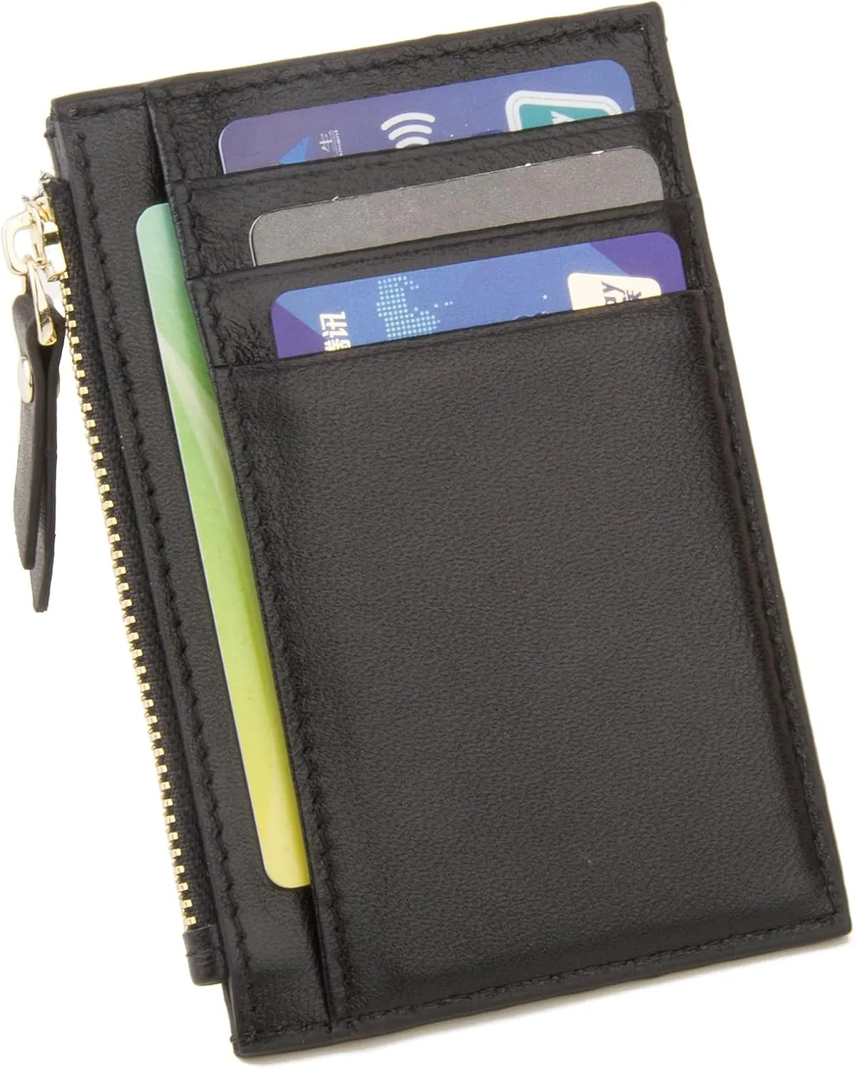 Woven Sheepskin leather Multi-Card Coin Purse, Chic Fashionable Card Holder and Small Card Wallet Woman (Black)