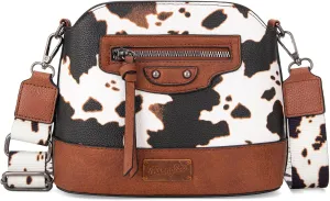 Wrangler Cow Print Crossbody Bag for Women Western Cross Body Purse with Signature Strap
