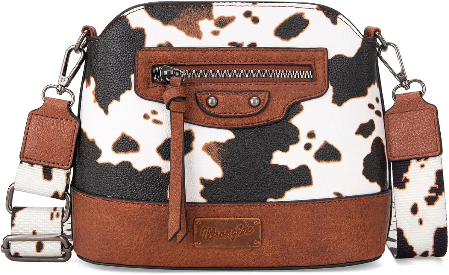 Wrangler Cow Print Crossbody Bag for Women Western Cross Body Purse with Signature Strap