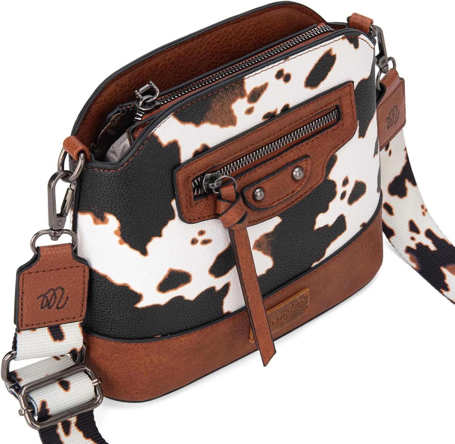 Wrangler Cow Print Crossbody Bag for Women Western Cross Body Purse with Signature Strap