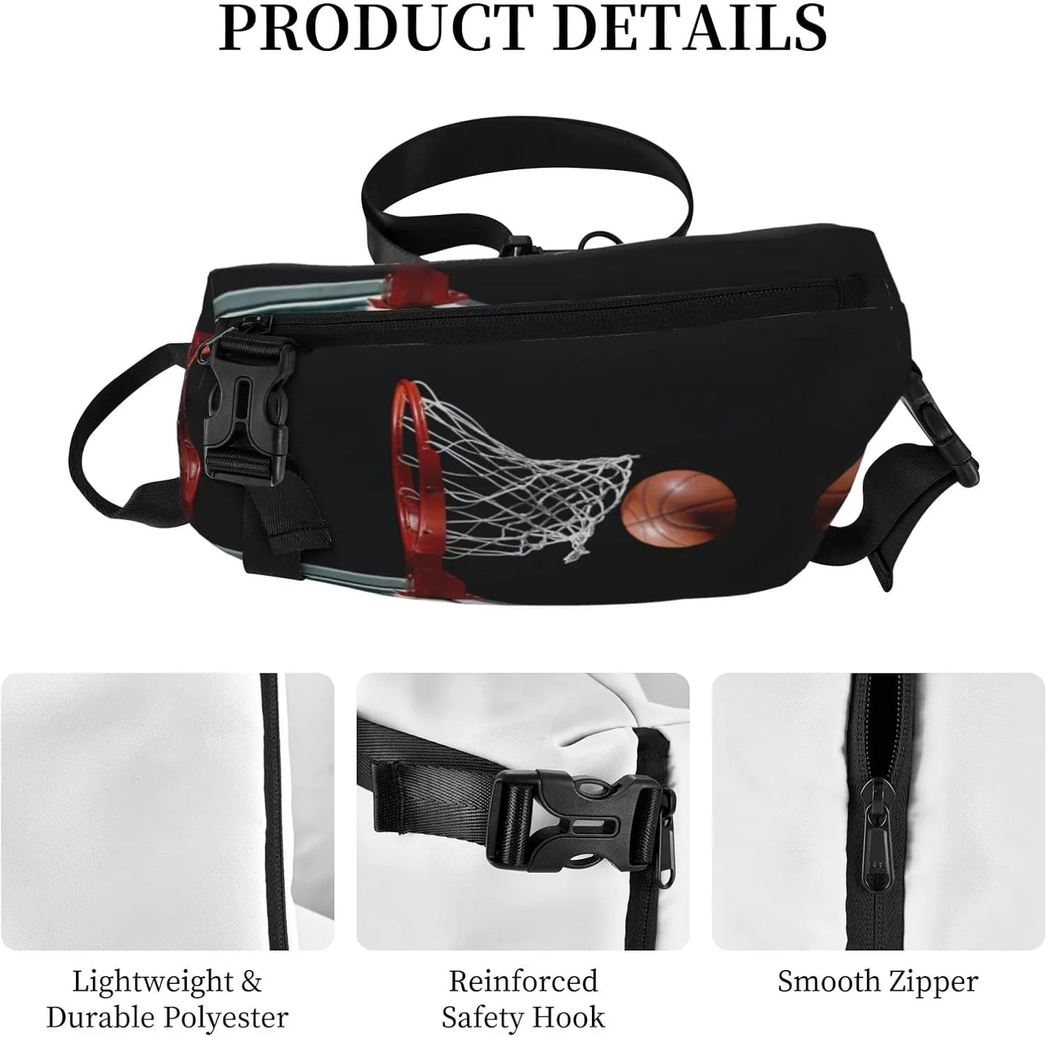 Wurton Basketball Print Travel Crossbody Backpack Bag,Lightweight Sling Bag For Travel Unisex