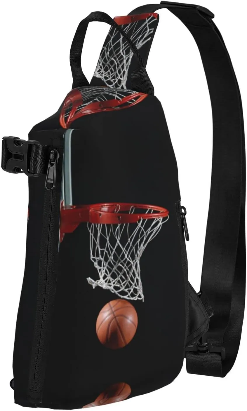 Wurton Basketball Print Travel Crossbody Backpack Bag,Lightweight Sling Bag For Travel Unisex