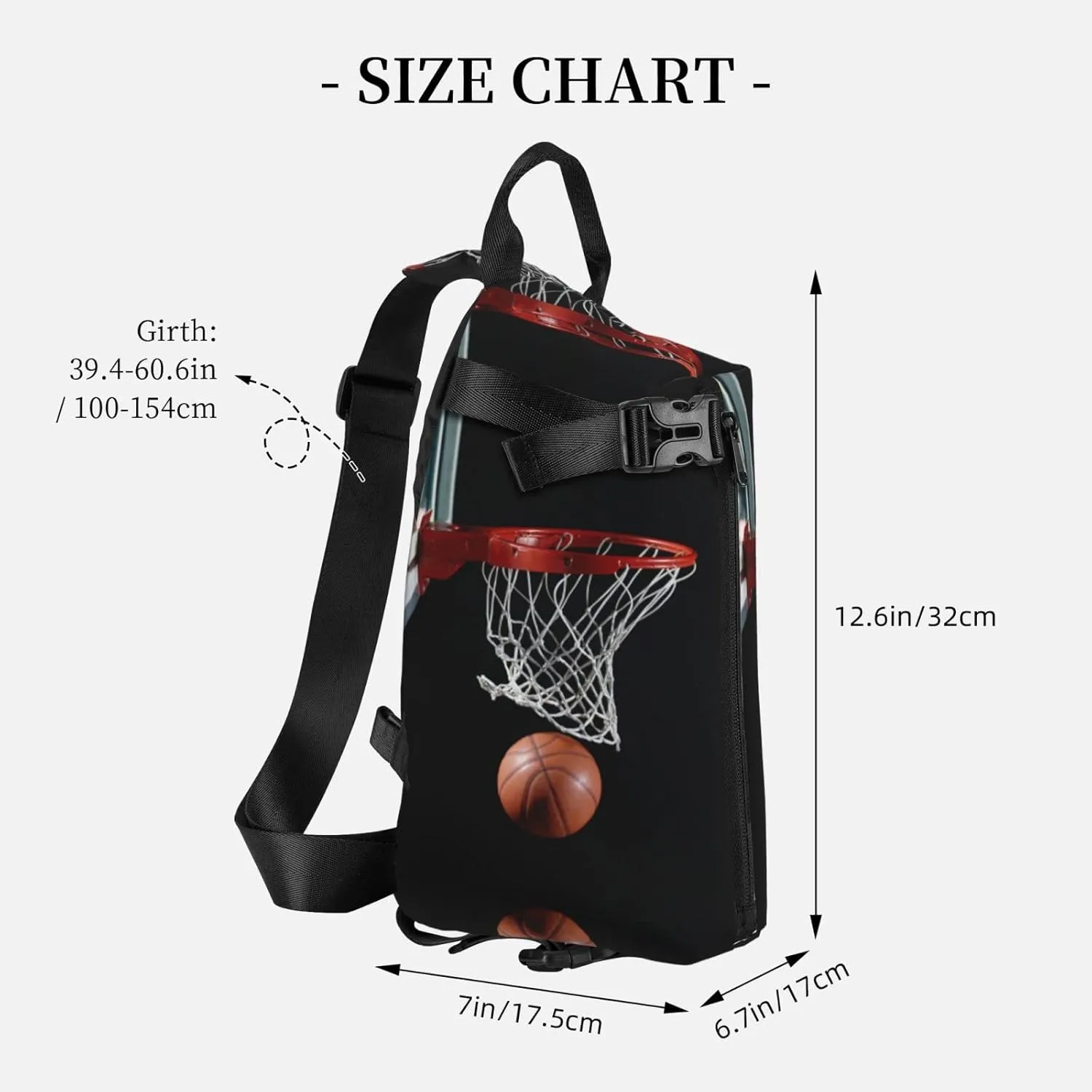 Wurton Basketball Print Travel Crossbody Backpack Bag,Lightweight Sling Bag For Travel Unisex
