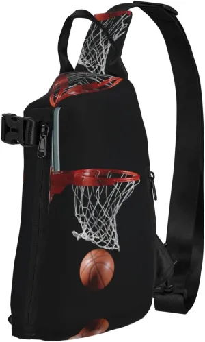 Wurton Basketball Print Travel Crossbody Backpack Bag,Lightweight Sling Bag For Travel Unisex