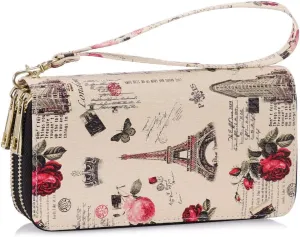 XEYOU Double Zipper Long Clutch Wallet Cellphone Wallet for Women with Removable Wristlet Strap for Credit Card, Cash, Coin, Bill