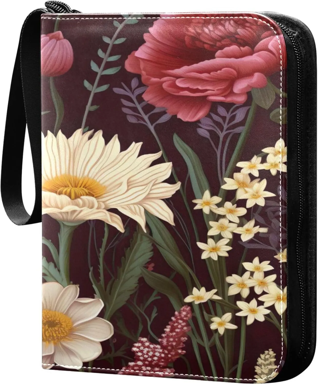 xigua Colorful Herbal Wildflower Card Binder 4-Pockets, Trading Card Binder 400 Pockets Baseball Card Binder Waterproof PU Leather Card Collection Binder for Games Card Album Card
