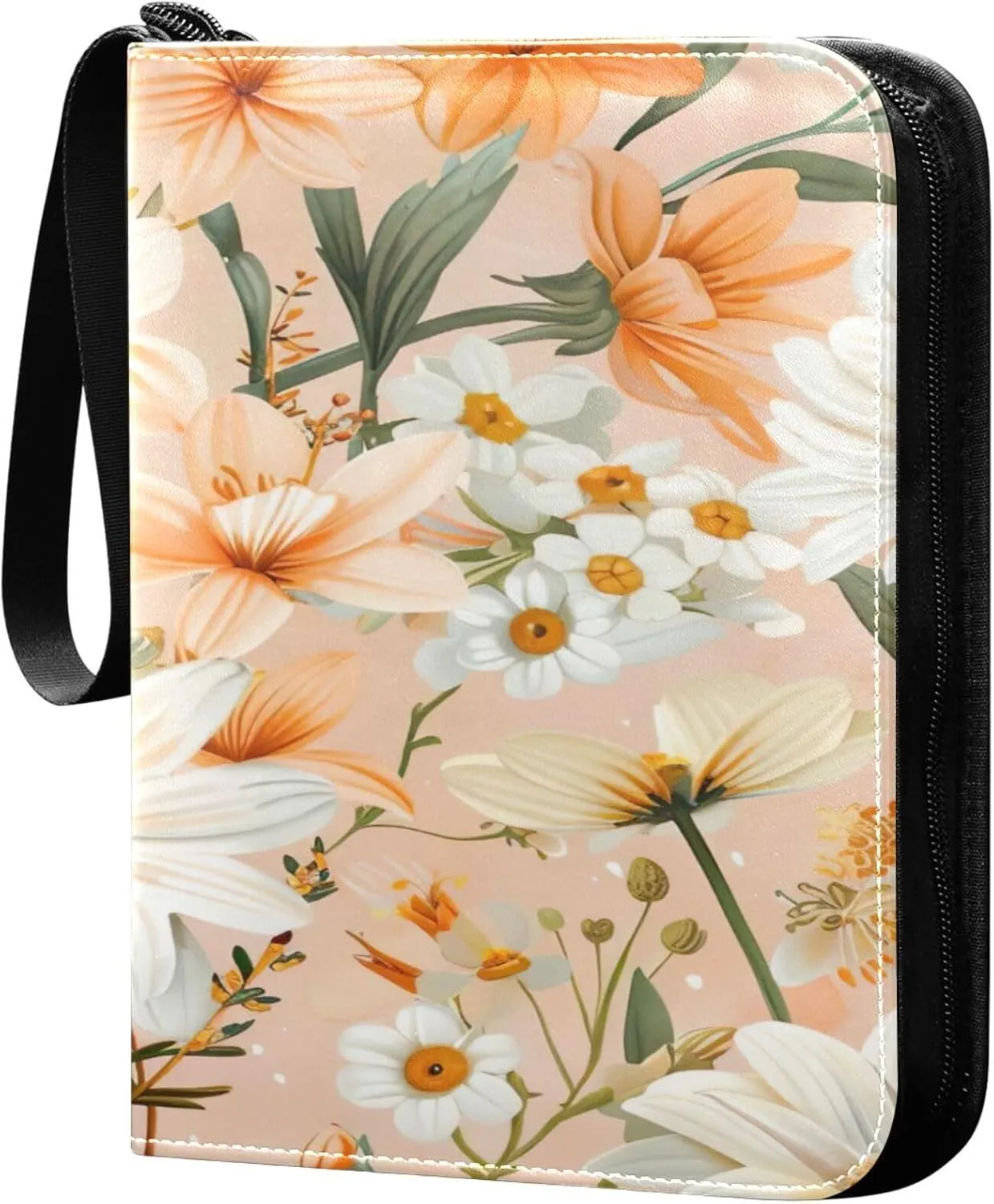 xigua Colorful Herbal Wildflower Card Binder 4-Pockets, Trading Card Binder 400 Pockets Baseball Card Binder Waterproof PU Leather Card Collection Binder for Games Card Album Card