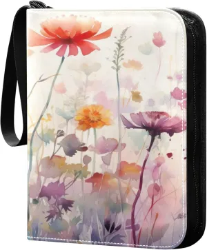 xigua Colorful Herbal Wildflower Card Binder 4-Pockets, Trading Card Binder 400 Pockets Baseball Card Binder Waterproof PU Leather Card Collection Binder for Games Card Album Card