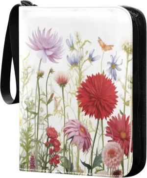 xigua Colorful Herbal Wildflower Card Binder 4-Pockets, Trading Card Binder 400 Pockets Baseball Card Binder Waterproof PU Leather Card Collection Binder for Games Card Album Card