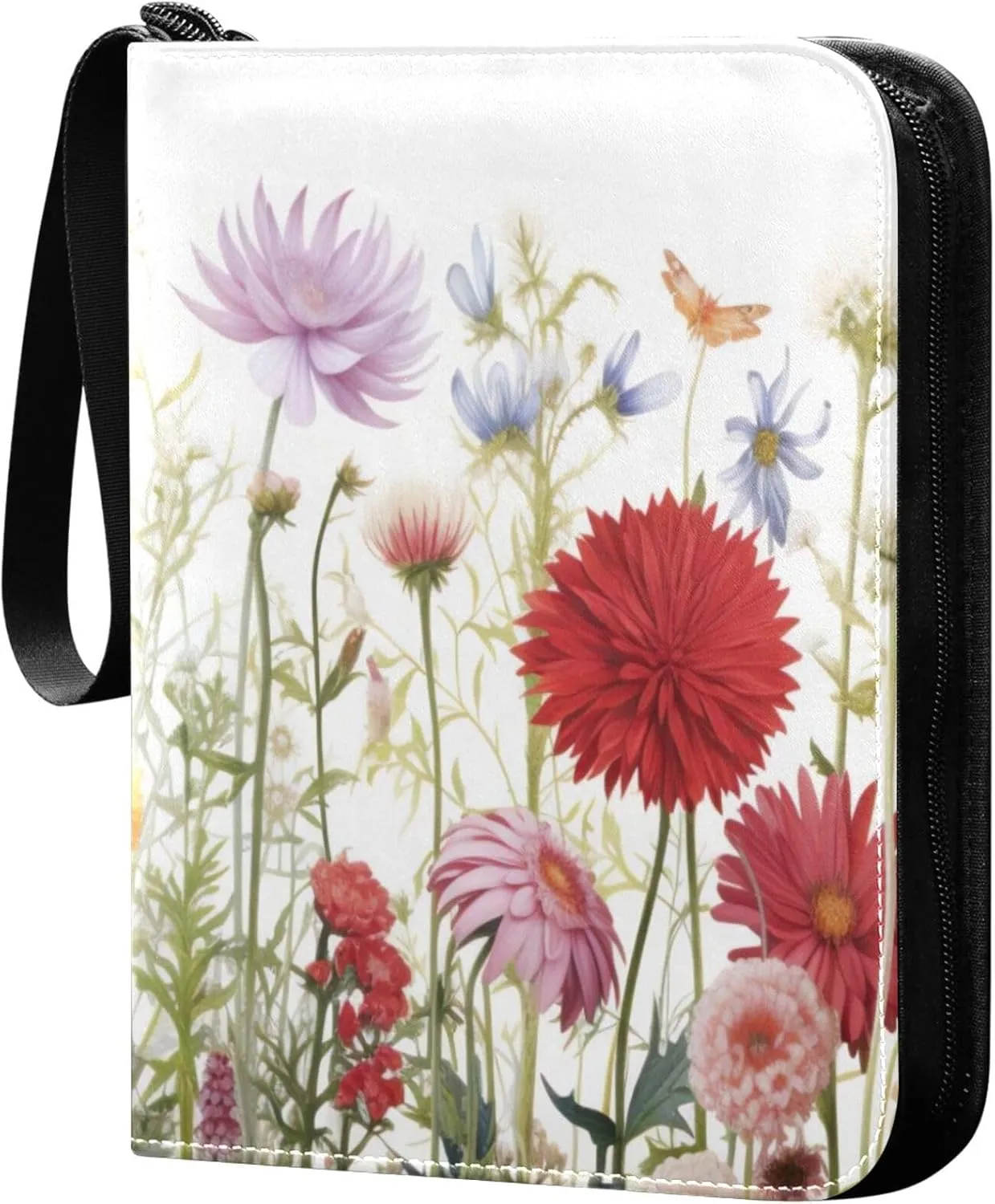 xigua Colorful Herbal Wildflower Card Binder 4-Pockets, Trading Card Binder 400 Pockets Baseball Card Binder Waterproof PU Leather Card Collection Binder for Games Card Album Card