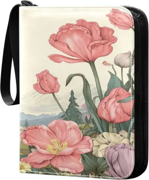 xigua Colorful Herbal Wildflower Card Binder 4-Pockets, Trading Card Binder 400 Pockets Baseball Card Binder Waterproof PU Leather Card Collection Binder for Games Card Album Card