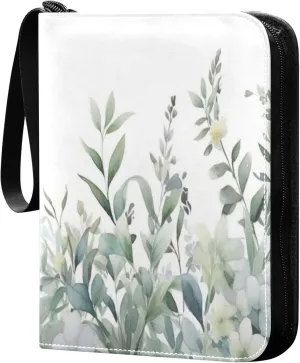 xigua Colorful Herbal Wildflower Card Binder 4-Pockets, Trading Card Binder 400 Pockets Baseball Card Binder Waterproof PU Leather Card Collection Binder for Games Card Album Card