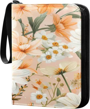 xigua Colorful Herbal Wildflower Card Binder 4-Pockets, Trading Card Binder 400 Pockets Baseball Card Binder Waterproof PU Leather Card Collection Binder for Games Card Album Card