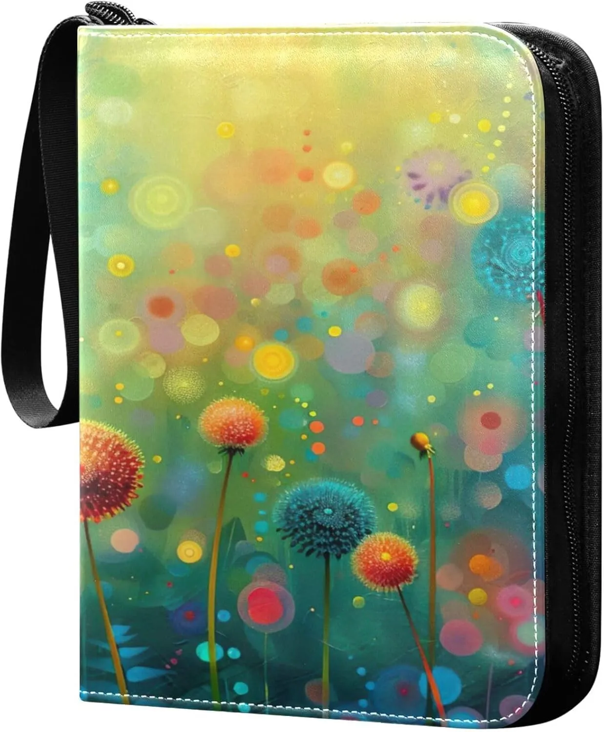xigua Colorful Herbal Wildflower Card Binder 4-Pockets, Trading Card Binder 400 Pockets Baseball Card Binder Waterproof PU Leather Card Collection Binder for Games Card Album Card