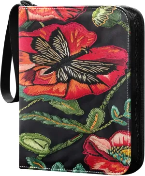 xigua Colorful Herbal Wildflower Card Binder 4-Pockets, Trading Card Binder 400 Pockets Baseball Card Binder Waterproof PU Leather Card Collection Binder for Games Card Album Card