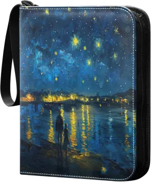 xigua Van Gogh Paintings Card Binder 4-Pockets, Trading Card Binder 400 Pockets Baseball Card Binder Waterproof PU Leather Card Collection Binder for Games Card Album Card