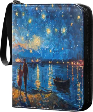 xigua Van Gogh Paintings Card Binder 4-Pockets, Trading Card Binder 400 Pockets Baseball Card Binder Waterproof PU Leather Card Collection Binder for Games Card Album Card
