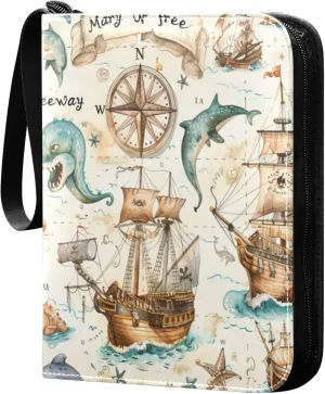 xigua Vintage Pirate Map Card Binder 4-Pockets, Trading Card Binder 400 Pockets Baseball Card Binder Waterproof PU Leather Card Collection Binder for Games Card Album Card