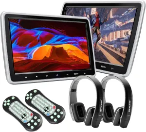 XTRONS Dual Car DVD Players 10.1 Inch Grade-A TFT Screen Portable Car Headrest CD Player with 2 New Black Wireless IR Headphones Support HDMI Input, USB SD, AV in & Out, Region Free, 32 Bit Games