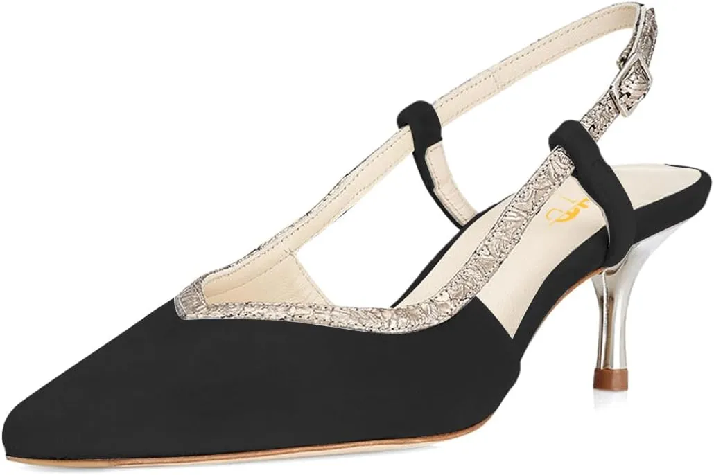 XYD Pointed Toe Velvet Pumps for Women Plated Low Heels Kitten Slingback Dress Wedding Bridal Prom Comfy Shoes