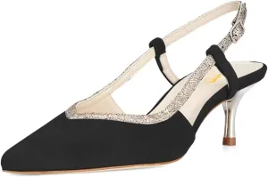 XYD Pointed Toe Velvet Pumps for Women Plated Low Heels Kitten Slingback Dress Wedding Bridal Prom Comfy Shoes
