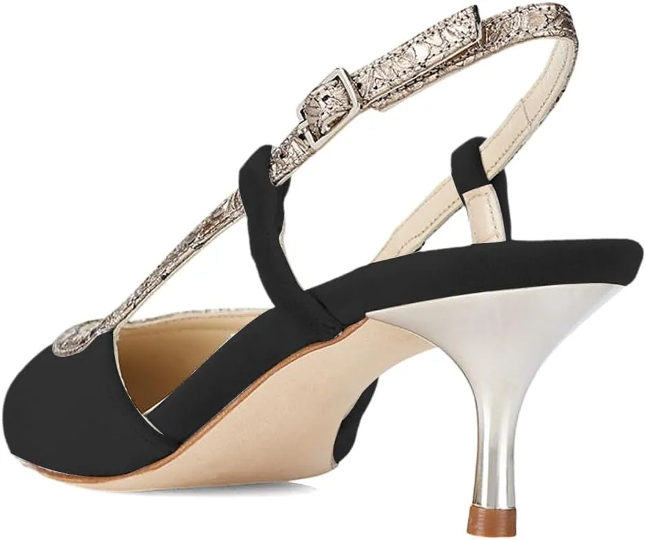 XYD Pointed Toe Velvet Pumps for Women Plated Low Heels Kitten Slingback Dress Wedding Bridal Prom Comfy Shoes