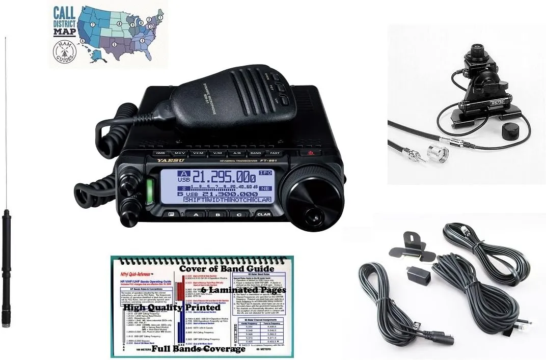 Yaeus FT-891 Mobile Bundle - 6 Items - Includes FT-891 Mobile Radio, Motorized Mobile Antenna, Comet Lip Mount with Coax, YSK-891 Seperation Kit, Nifty! Bandplan and Ham Guides TM Quick Reference Card