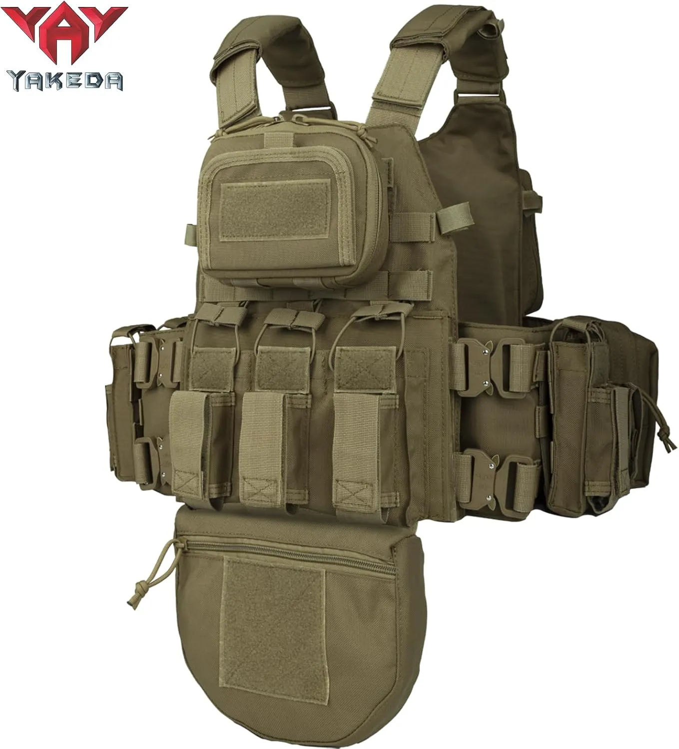 YAKEDA Tactical Training Vest with PALS System - Multi-Pocket Adjustable Straps Quick-Release Buckle for Hunting