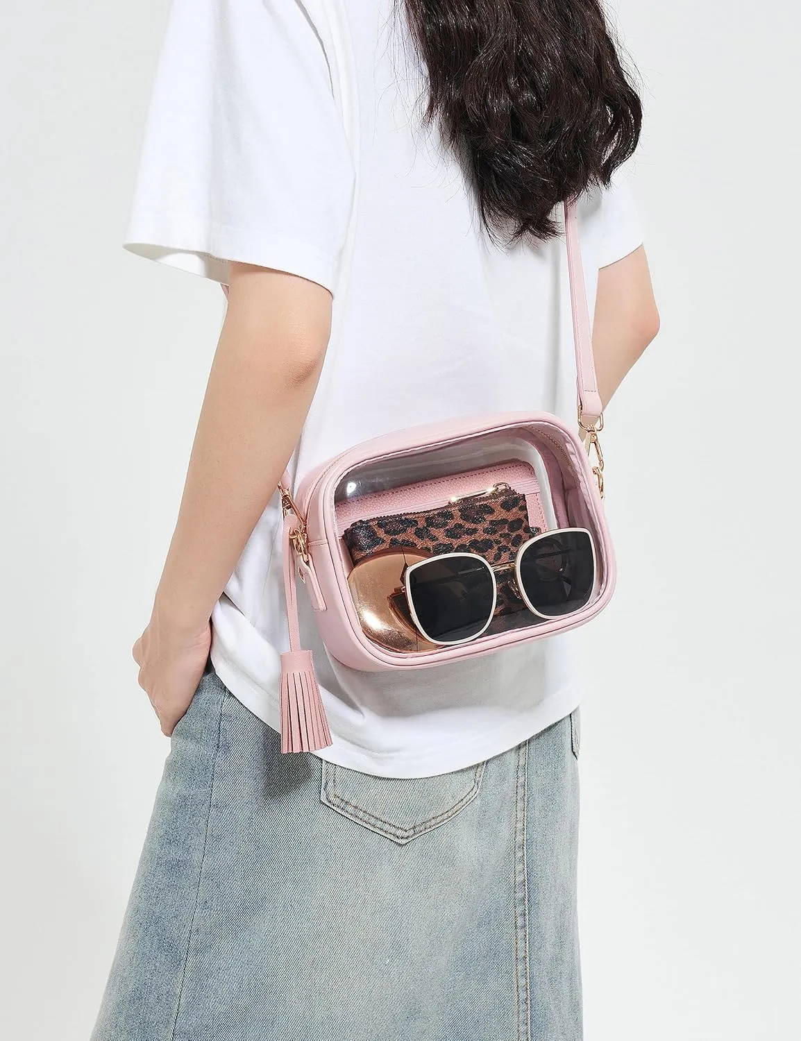 Yarnic Stadium Approved PVC Crossbody Purse - Small Clear Bag with Adjustable Shoulder Strap