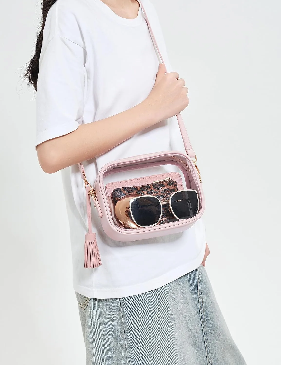 Yarnic Stadium Approved PVC Crossbody Purse - Small Clear Bag with Adjustable Shoulder Strap