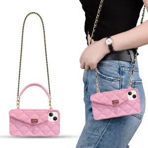 Yatchen for iPhone 14 Pro Max Wallet Case, Crossbody Phone Pouch with Lanyard Strap, Cute Pink Lady Handbag Case with Flip Credit Card Holder