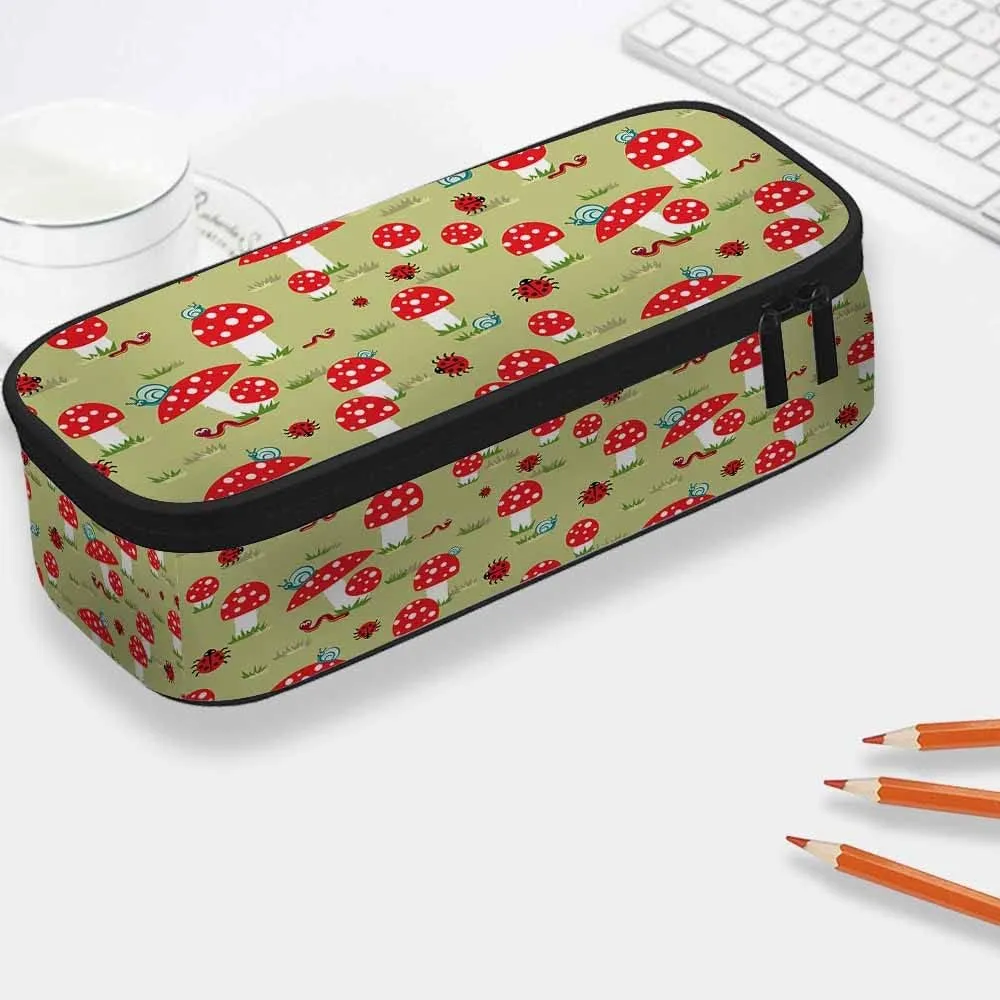 Yekiua Amanita Pen Bag Snails Caterpillars Ladybugs Mushroom Large Pencil Case Big Capacity Pencil Pouch Pencil Holder