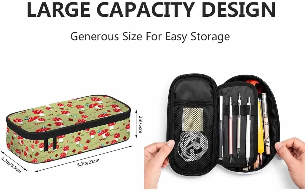 Yekiua Amanita Pen Bag Snails Caterpillars Ladybugs Mushroom Large Pencil Case Big Capacity Pencil Pouch Pencil Holder