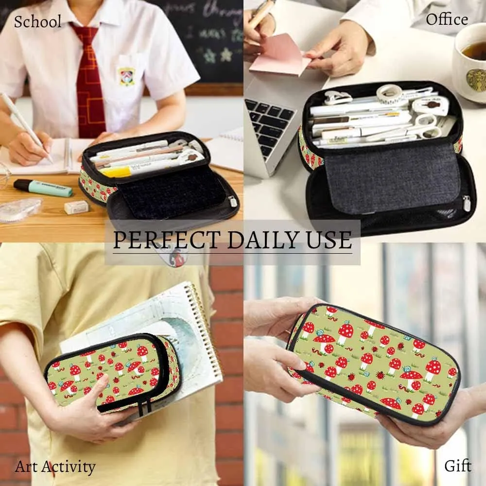 Yekiua Amanita Pen Bag Snails Caterpillars Ladybugs Mushroom Large Pencil Case Big Capacity Pencil Pouch Pencil Holder