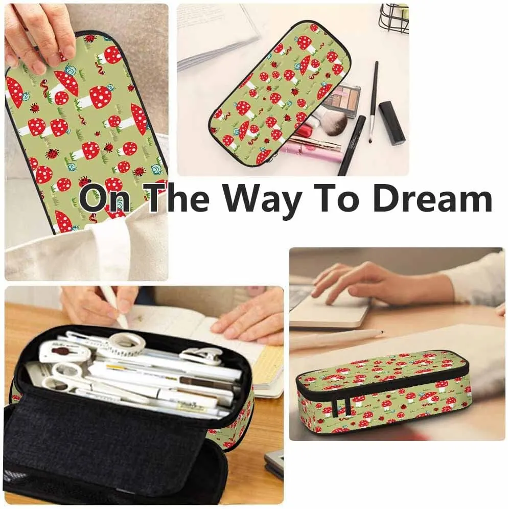 Yekiua Amanita Pen Bag Snails Caterpillars Ladybugs Mushroom Large Pencil Case Big Capacity Pencil Pouch Pencil Holder
