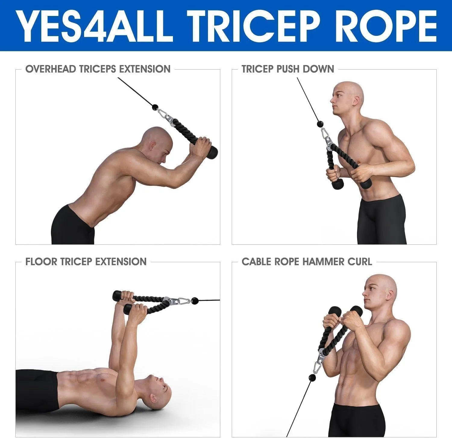 Yes4All Tricep Press Down Cable Machine Attachment Set, LAT Pulldown Attachment, Cable Machine Accessories for Home Gym