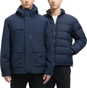 YGREYG Men's 3 in 1 Waterproof Winter Jackets Ski Warm Snow Rain Coat Puffer Liner Hood Windbreaker